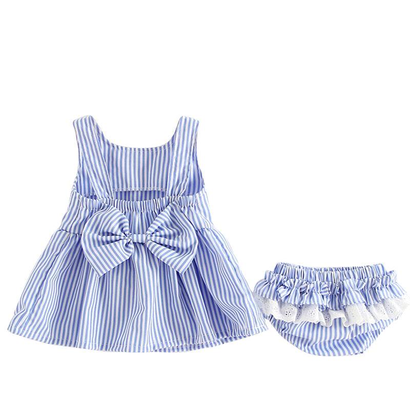 Striped suspender skirt + shorts 2 piece set - Mubimart