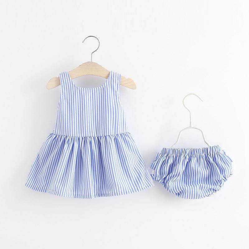 Striped suspender skirt + shorts 2 piece set - Mubimart