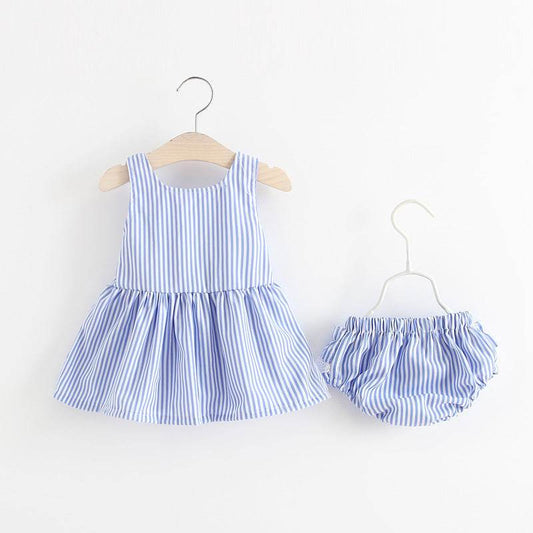Striped suspender skirt + shorts 2 piece set - Mubimart