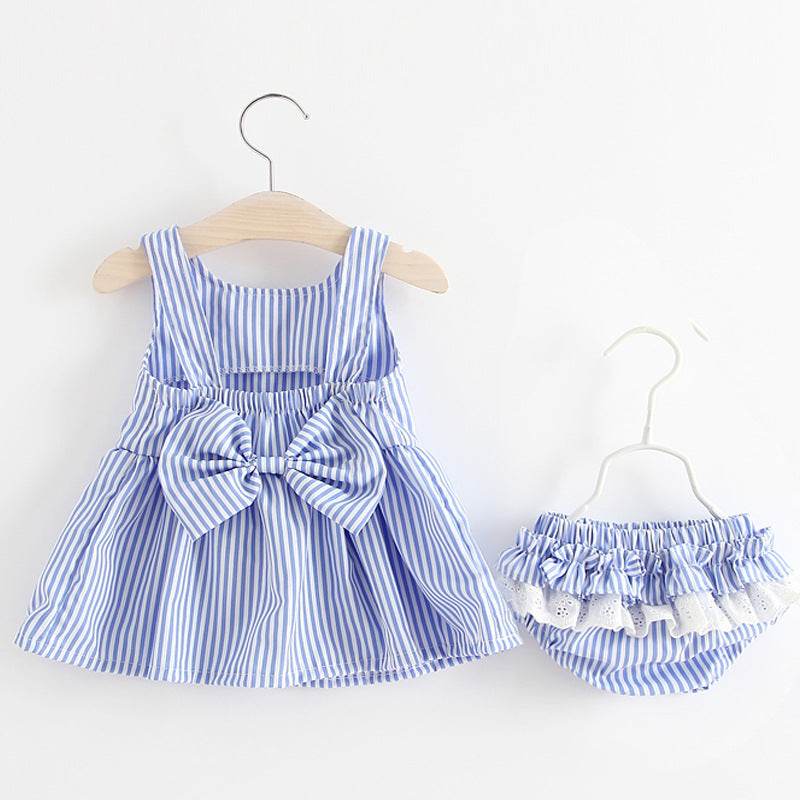 Striped suspender skirt + shorts 2 piece set - Mubimart