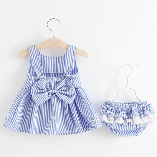 Striped suspender skirt + shorts 2 piece set - Mubimart