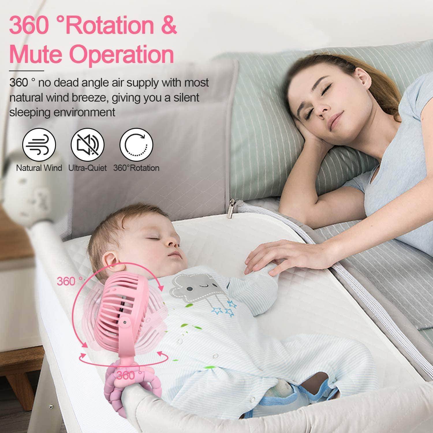 Stroller Fan Personal Portable Desk Handheld Baby Bed Car Seat Fan USB Rechargeable Fan Mini Stroller Accessories - Mubimart