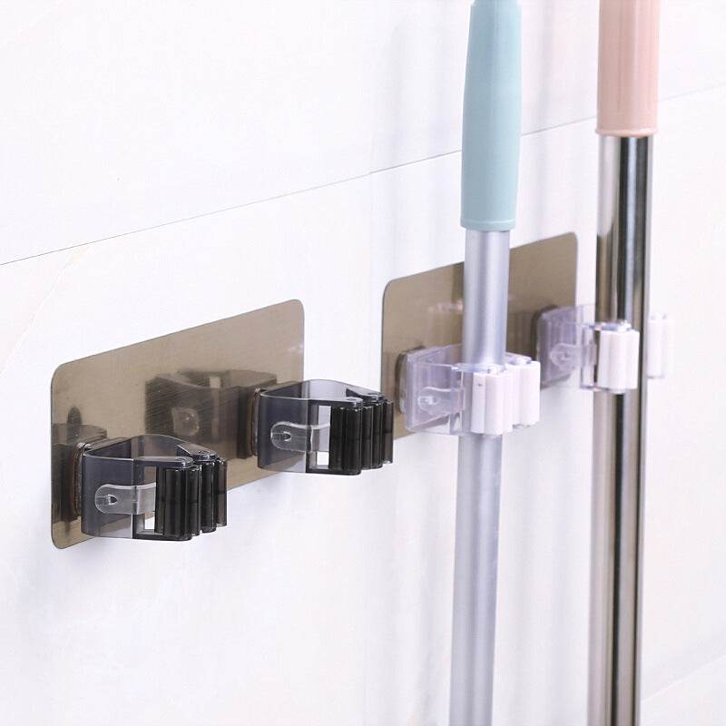Strong Traceless Mop Rack Mop Hook Home Kitchen Bathroom Punch Free Broom Rack Bathroom Mop Clip - Mubimart