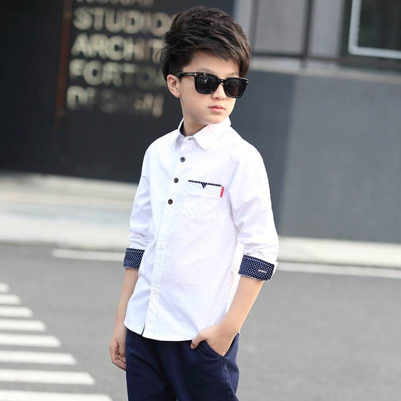 Student Spring And Autumn Trendy Fan Lapel Polka Dot Shirt - Mubimart