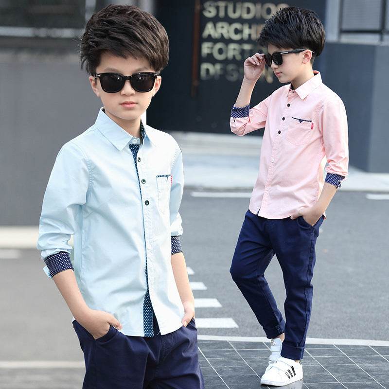 Student Spring And Autumn Trendy Fan Lapel Polka Dot Shirt - Mubimart