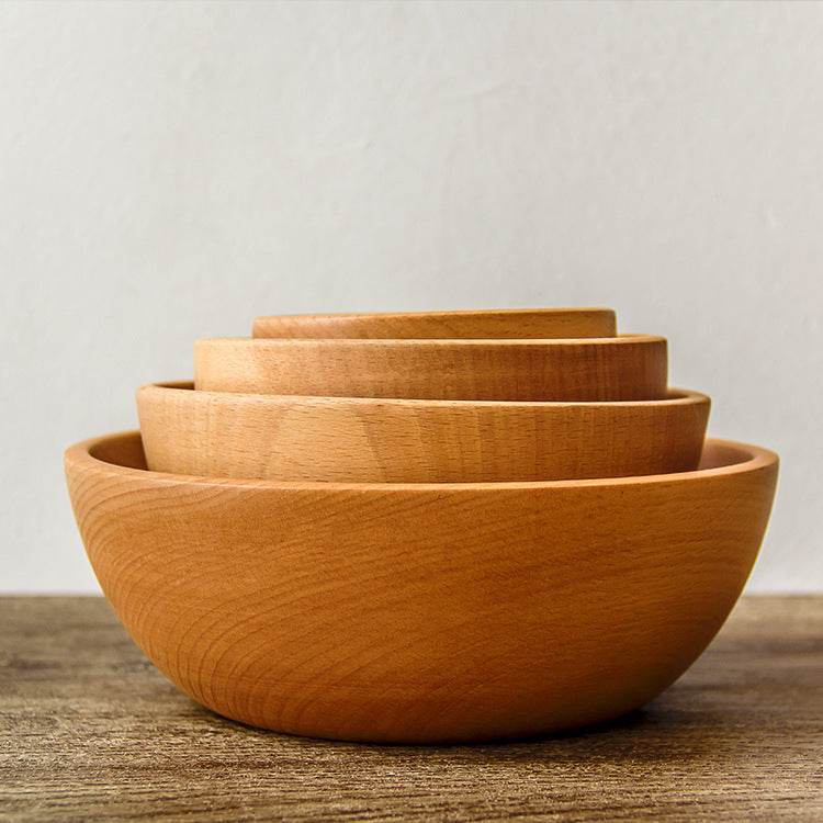 Stylish Salad Fruit Serving Wooden Soup Bowl Tableware - Mubimart