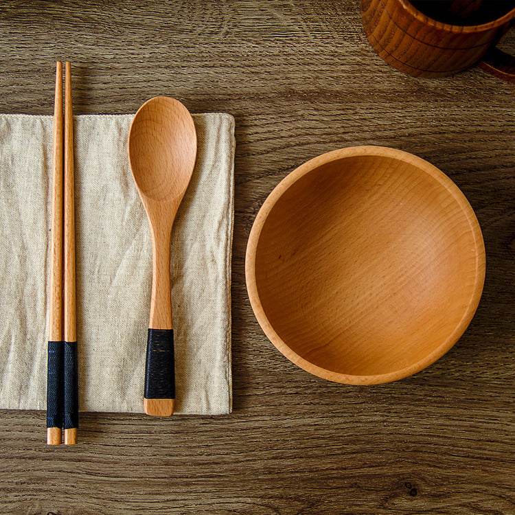 Stylish Salad Fruit Serving Wooden Soup Bowl Tableware - Mubimart