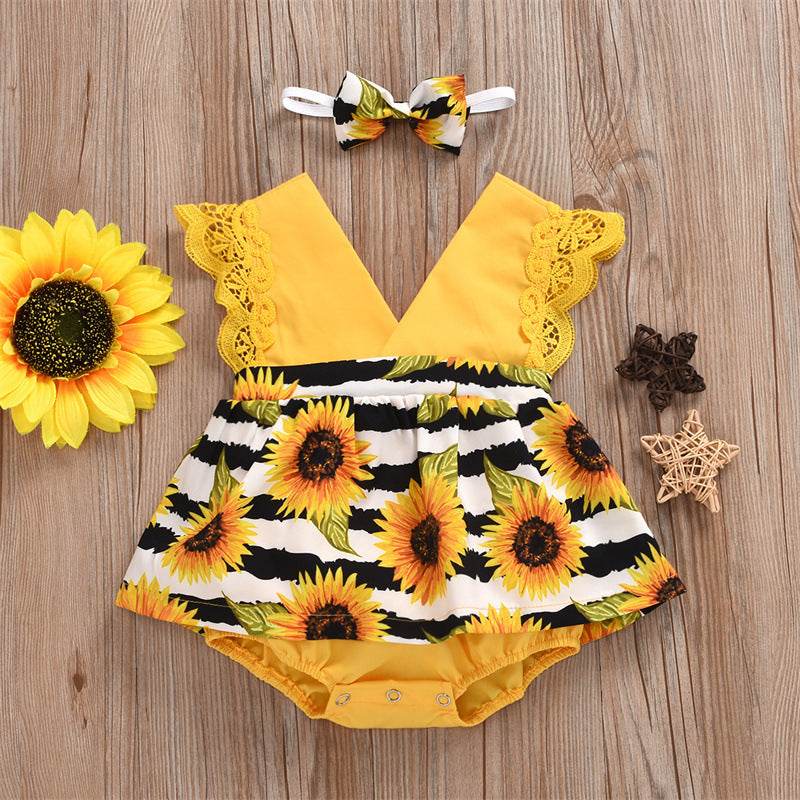 Summer Baby Girl Triangle Romper, Lace Wrapper For Newborn Baby, Sunflower Baby One-piece Romper - Mubimart