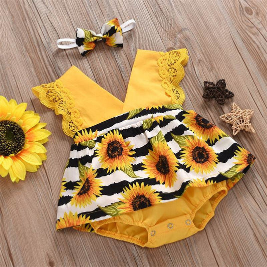 Summer Baby Girl Triangle Romper, Lace Wrapper For Newborn Baby, Sunflower Baby One-piece Romper - Mubimart