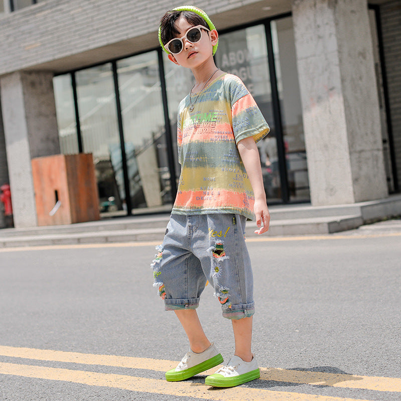 Summer Big Boy Handsome Short Sleeve Two-Piece Suit - Mubimart -  