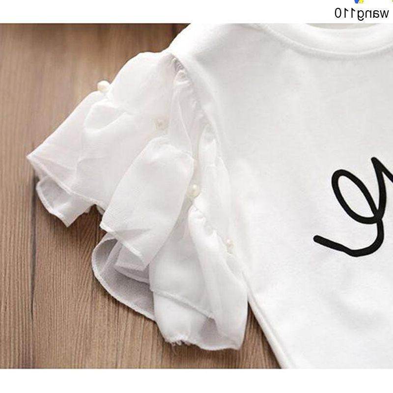Summer Kids Girls Clothing Sets 2 pcs T-shirt Hole Pants Set - Mubimart