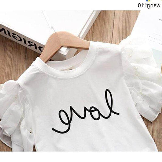Summer Kids Girls Clothing Sets 2 pcs T-shirt Hole Pants Set - Mubimart