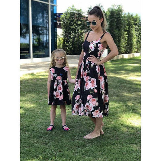 Summer New Style Printed Sling Sleeveless Parent-Child Dress - Mubimart