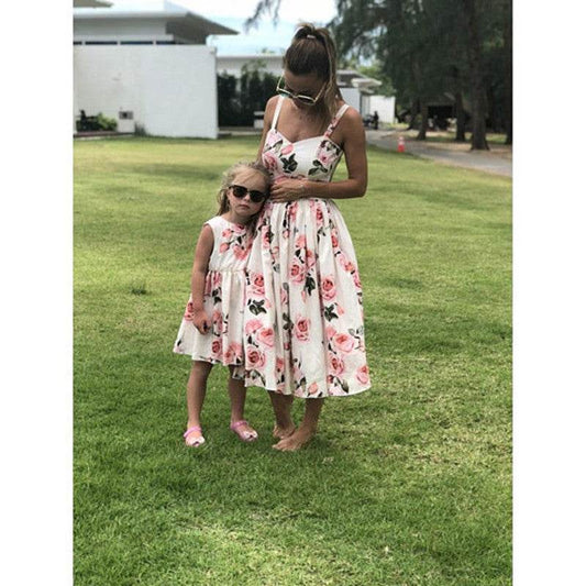 Summer New Style Printed Sling Sleeveless Parent-Child Dress - Mubimart