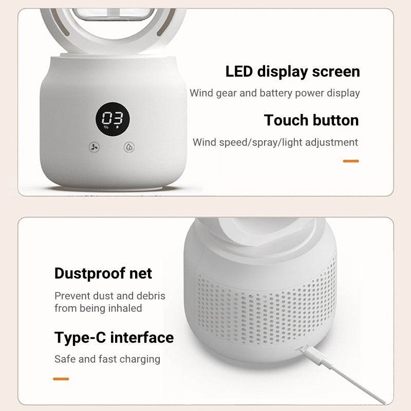 Summer Water Cooled Spray Mist Electric Fan USB Rechargeable Portable Wireless Air Humidifier Bladeless Ventilator Table Fan - Mubimart