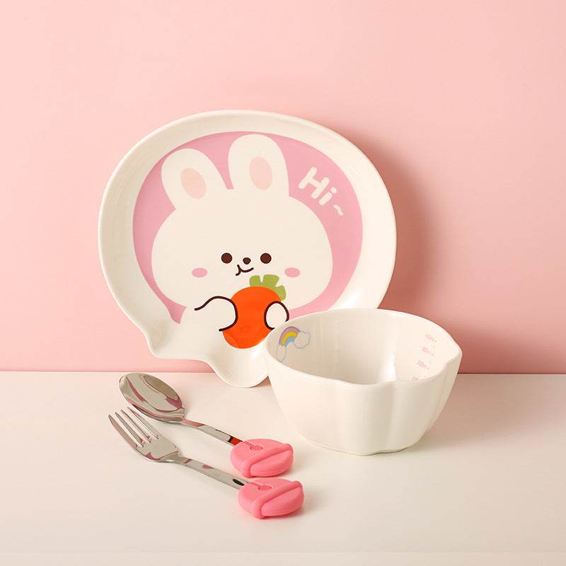 Tableware Set Cute Rabbit Children's Dinner Plate One Person Cup Bowl Creative Compartment Tray Breakfast Plate - Mubimart