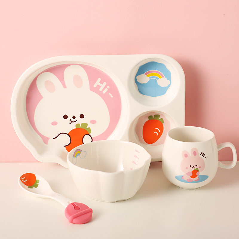 Tableware Set Cute Rabbit Children's Dinner Plate One Person Cup Bowl Creative Compartment Tray Breakfast Plate Mubimart