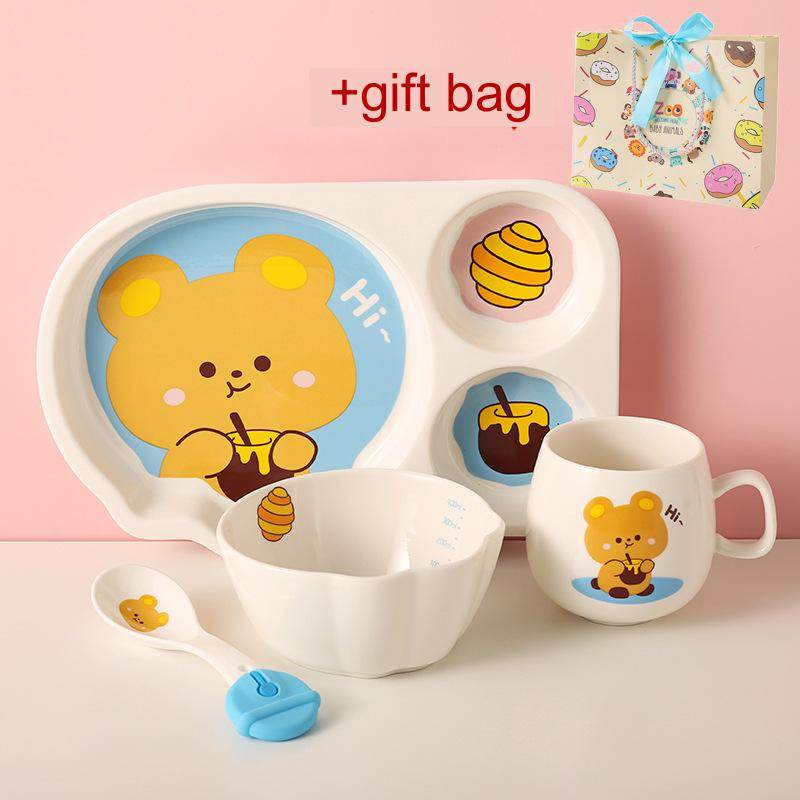 Tableware Set Cute Rabbit Children's Dinner Plate One Person Cup Bowl Creative Compartment Tray Breakfast Plate - Mubimart