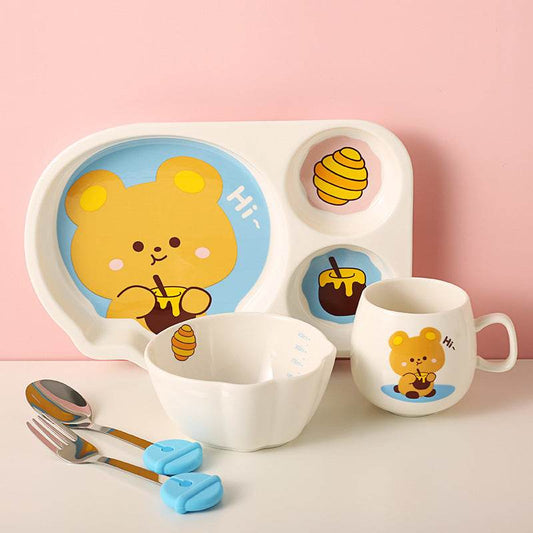 Tableware Set Cute Rabbit Children's Dinner Plate One Person Cup Bowl Creative Compartment Tray Breakfast Plate - Mubimart