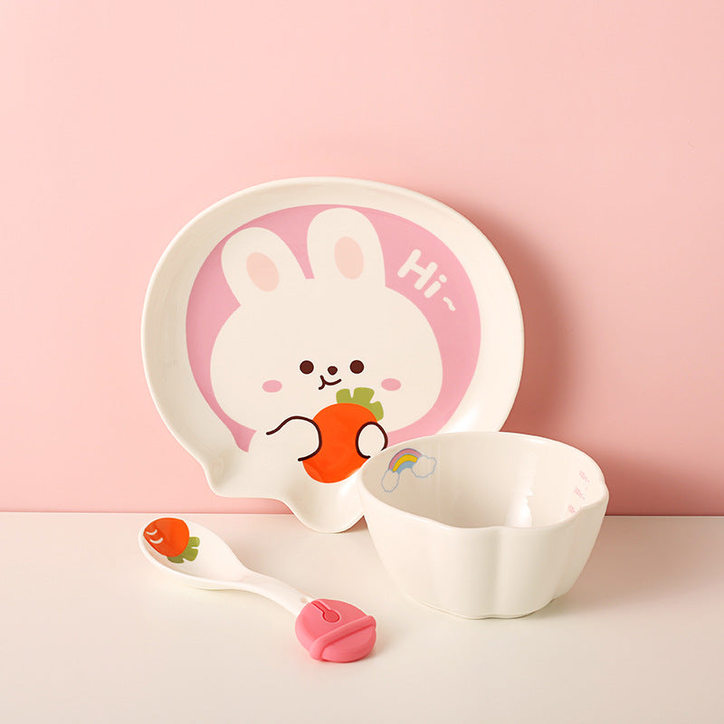 Tableware Set Cute Rabbit Children's Dinner Plate One Person Cup Bowl Creative Compartment Tray Breakfast Plate Mubimart