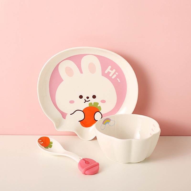 Tableware Set Cute Rabbit Children's Dinner Plate One Person Cup Bowl Creative Compartment Tray Breakfast Plate - Mubimart