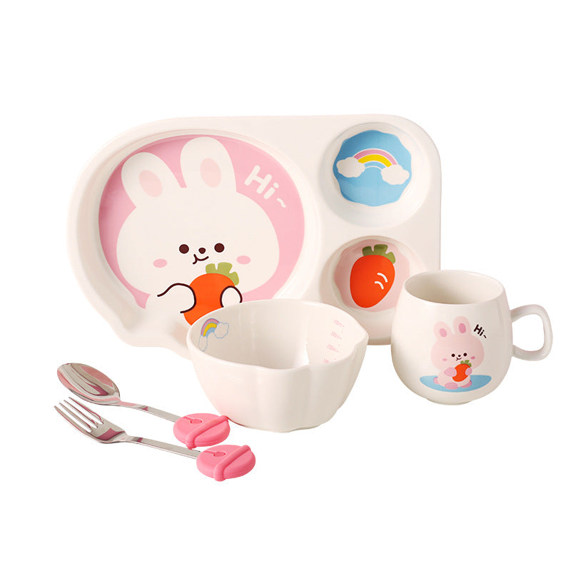 Tableware Set Cute Rabbit Children's Dinner Plate One Person Cup Bowl Creative Compartment Tray Breakfast Plate Mubimart