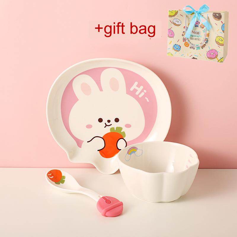 Tableware Set Cute Rabbit Children's Dinner Plate One Person Cup Bowl Creative Compartment Tray Breakfast Plate - Mubimart