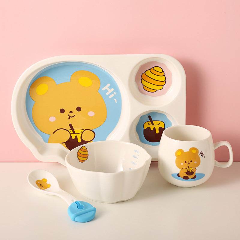Tableware Set Cute Rabbit Children's Dinner Plate One Person Cup Bowl Creative Compartment Tray Breakfast Plate - Mubimart