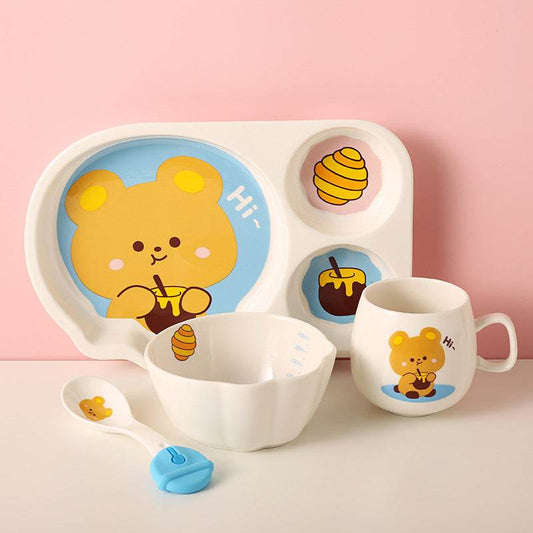 Tableware Set Cute Rabbit Children's Dinner Plate One Person Cup Bowl Creative Compartment Tray Breakfast Plate - Mubimart