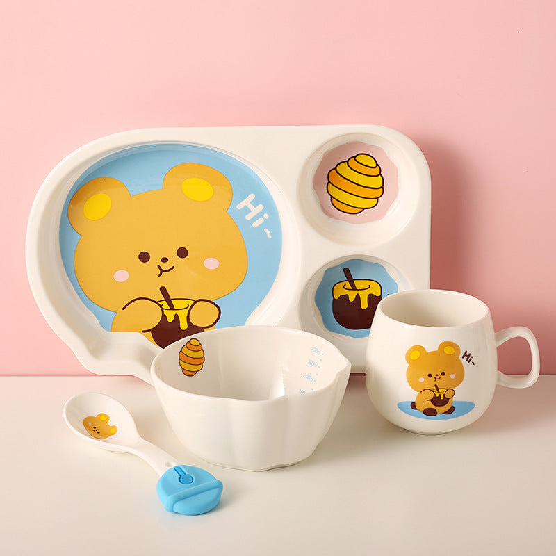 Tableware Set Cute Rabbit Children's Dinner Plate One Person Cup Bowl Creative Compartment Tray Breakfast Plate Mubimart