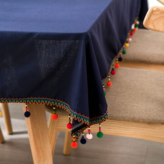 Tassel cotton linen tablecloth - Mubimart