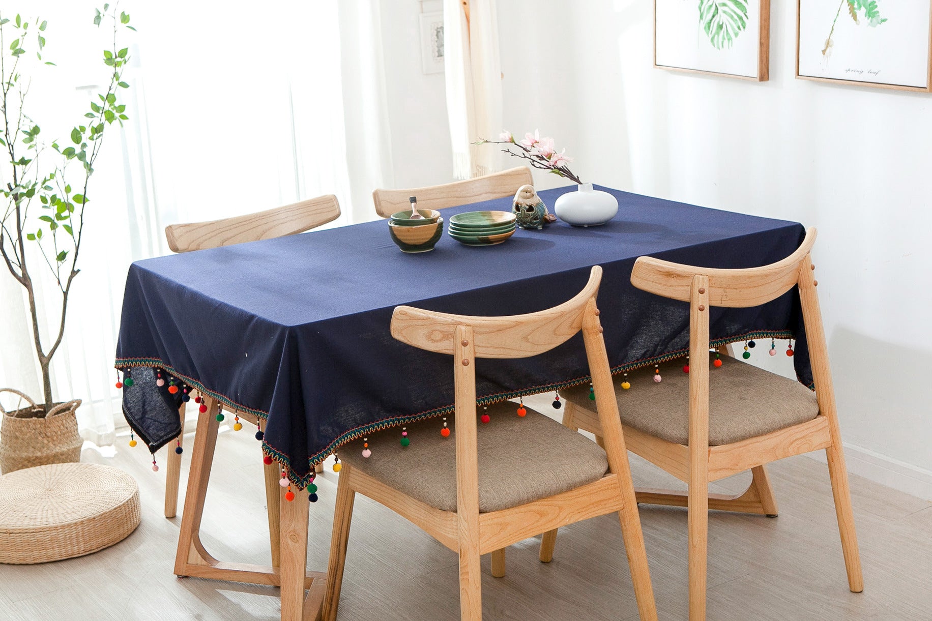 Tassel cotton linen tablecloth Mubimart