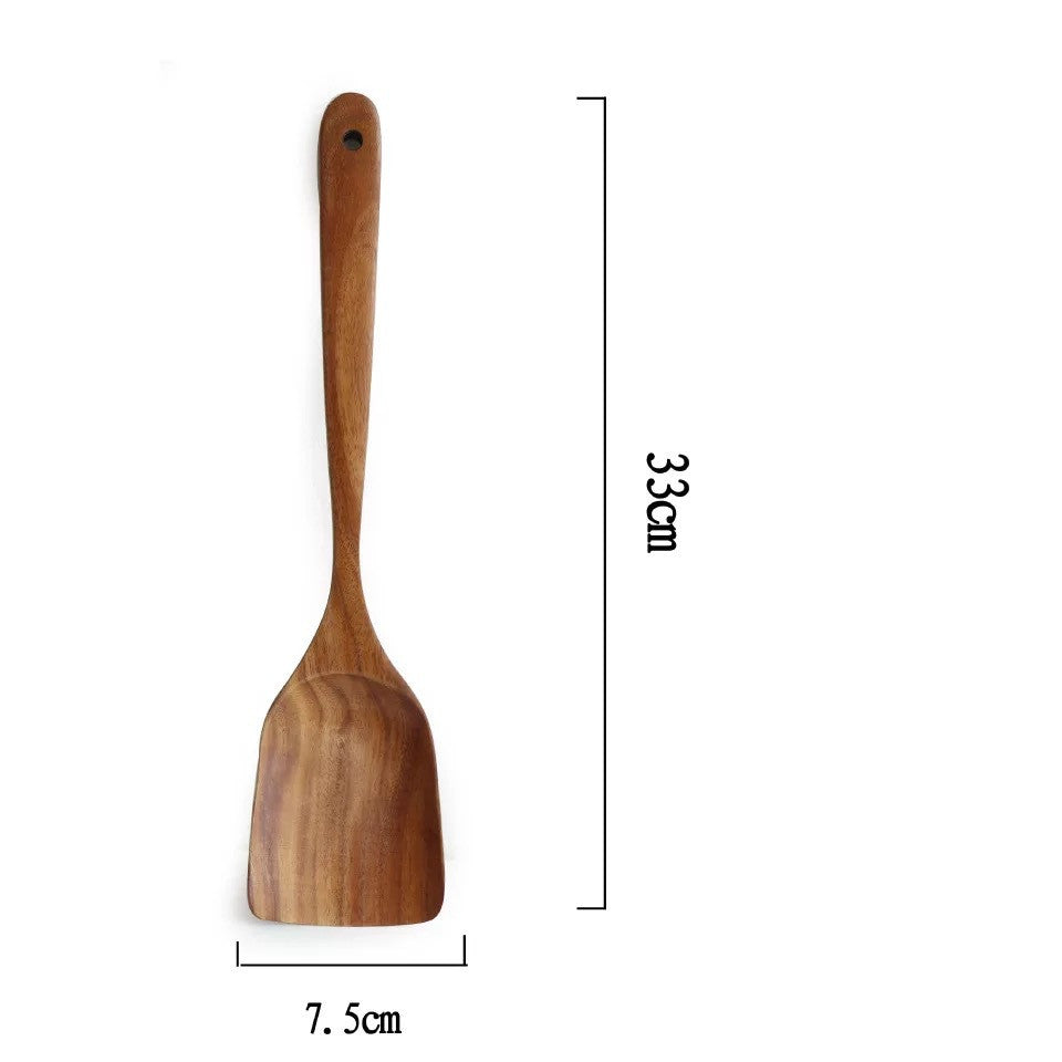 Teak Long Handle Cooking Spatula Household Solid Wood Spoon - Mubimart -  