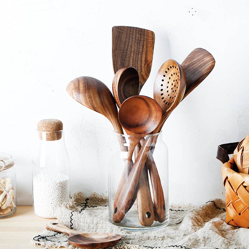 Teak Long Handle Cooking Spatula Household Solid Wood Spoon - Mubimart