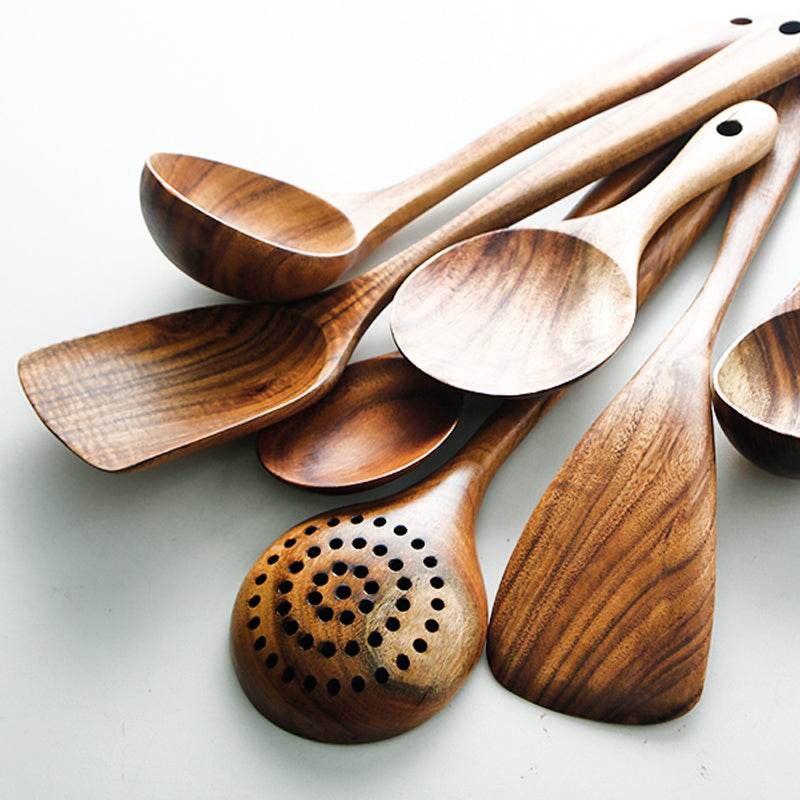 Teak Long Handle Cooking Spatula Household Solid Wood Spoon - Mubimart