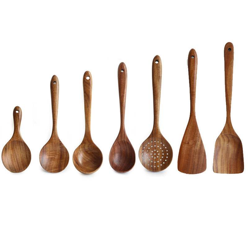 Teak Long Handle Cooking Spatula Household Solid Wood Spoon - Mubimart