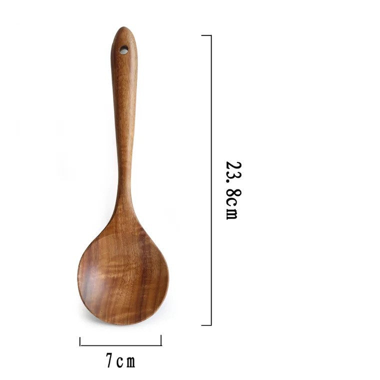 Teak Long Handle Cooking Spatula Household Solid Wood Spoon - Mubimart -  