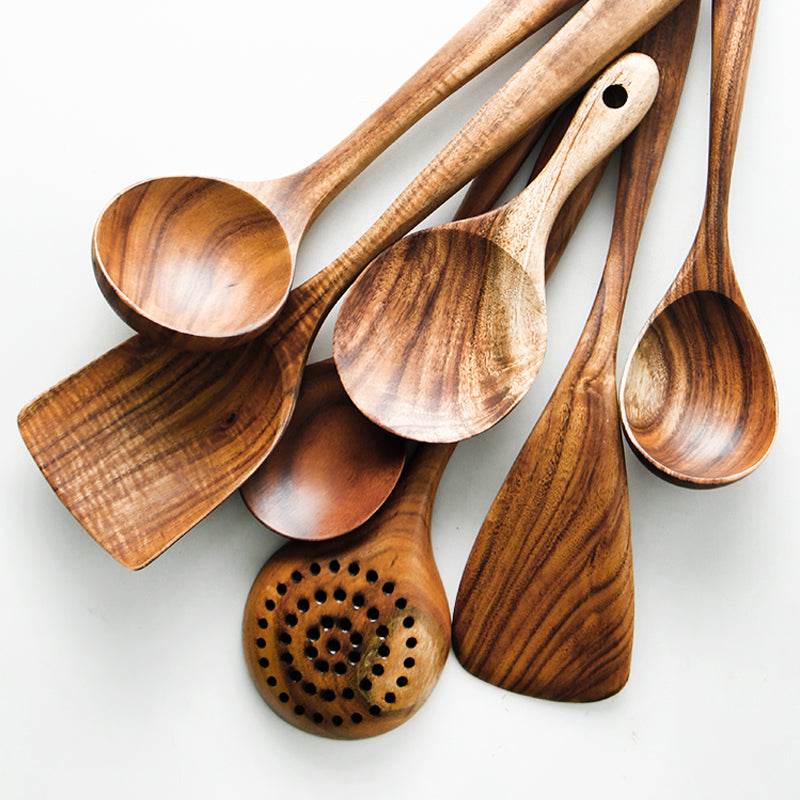 Teak Long Handle Cooking Spatula Household Solid Wood Spoon - Mubimart