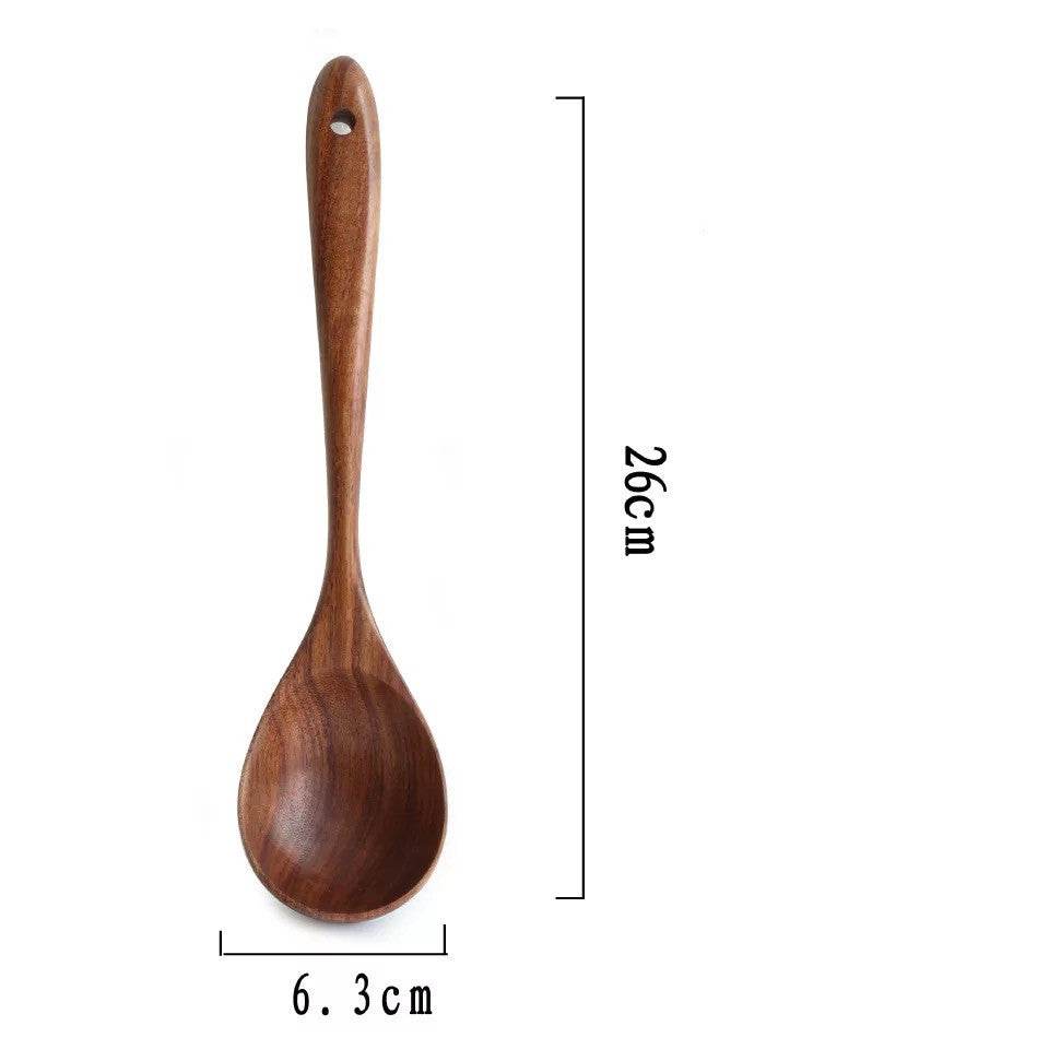 Teak Long Handle Cooking Spatula Household Solid Wood Spoon - Mubimart