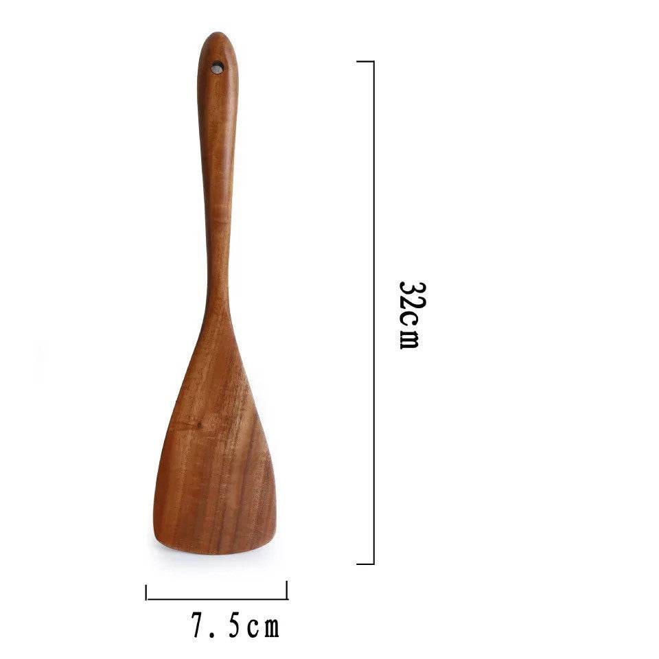 Teak Long Handle Cooking Spatula Household Solid Wood Spoon - Mubimart