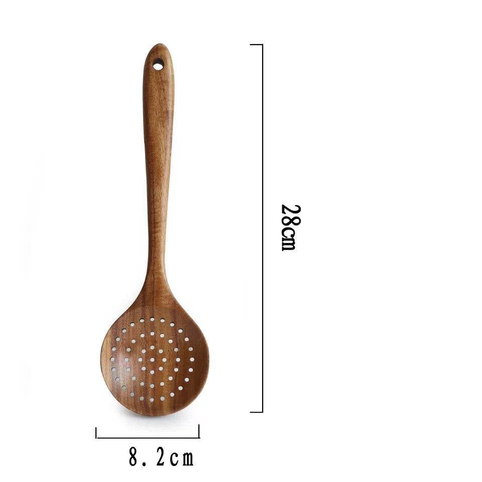 Teak Long Handle Cooking Spatula Household Solid Wood Spoon - Mubimart