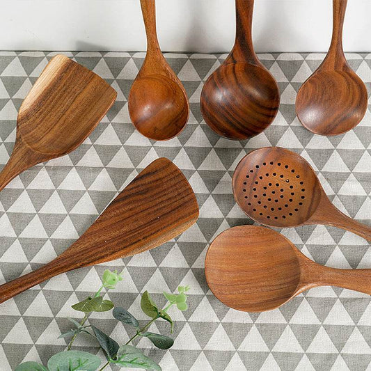 Teak Unlacquered Solid Wood Spatula Non-Stick Wok Stir-Fry Spatula - Mubimart