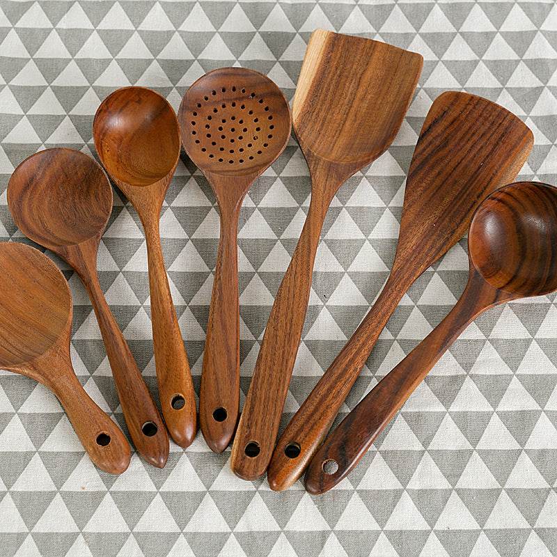 Teak Unlacquered Solid Wood Spatula Non-Stick Wok Stir-Fry Spatula - Mubimart