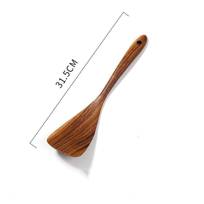 Teak Unlacquered Solid Wood Spatula Non-Stick Wok Stir-Fry Spatula - Mubimart