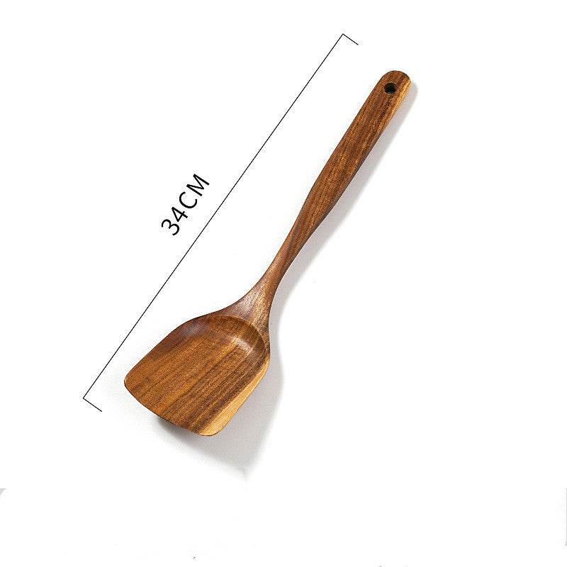 Teak Unlacquered Solid Wood Spatula Non-Stick Wok Stir-Fry Spatula - Mubimart