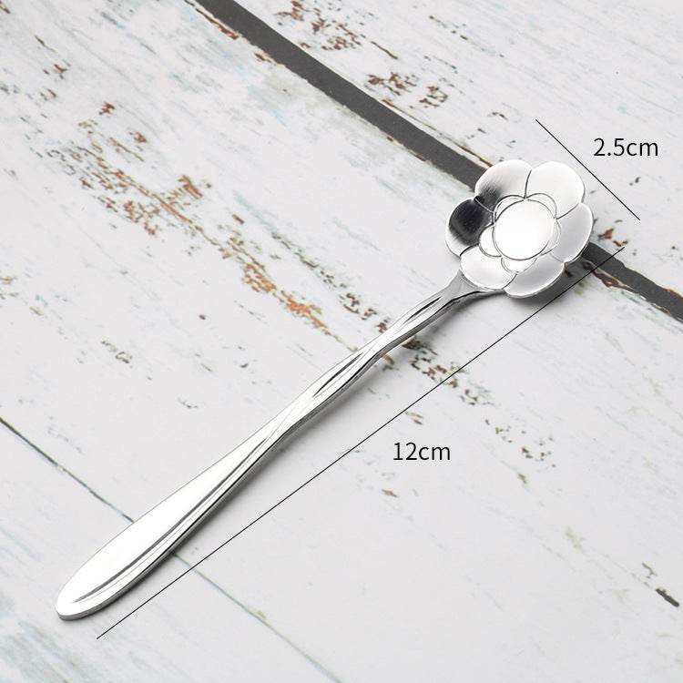 Teaspoons Rose Shaped Flower Stainless Steel Kitchen Tableware Handle Cutlery Mini Dessert Tea Dining Spoon For Snacks - Mubimart
