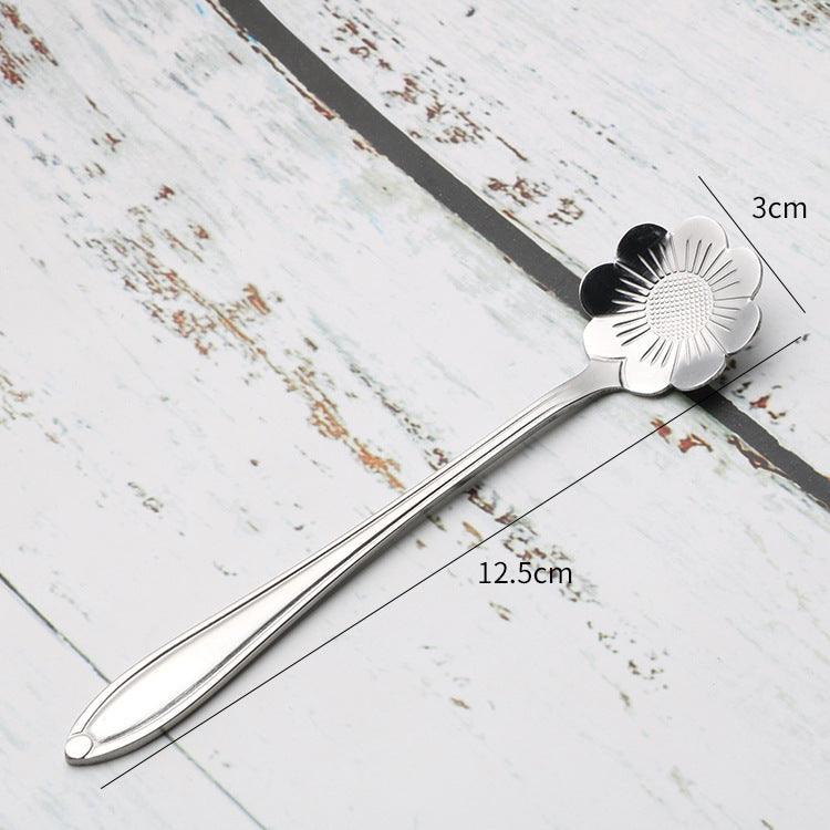 Teaspoons Rose Shaped Flower Stainless Steel Kitchen Tableware Handle Cutlery Mini Dessert Tea Dining Spoon For Snacks Mubimart