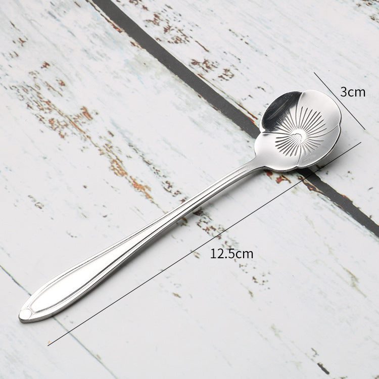 Teaspoons Rose Shaped Flower Stainless Steel Kitchen Tableware Handle Cutlery Mini Dessert Tea Dining Spoon For Snacks Mubimart