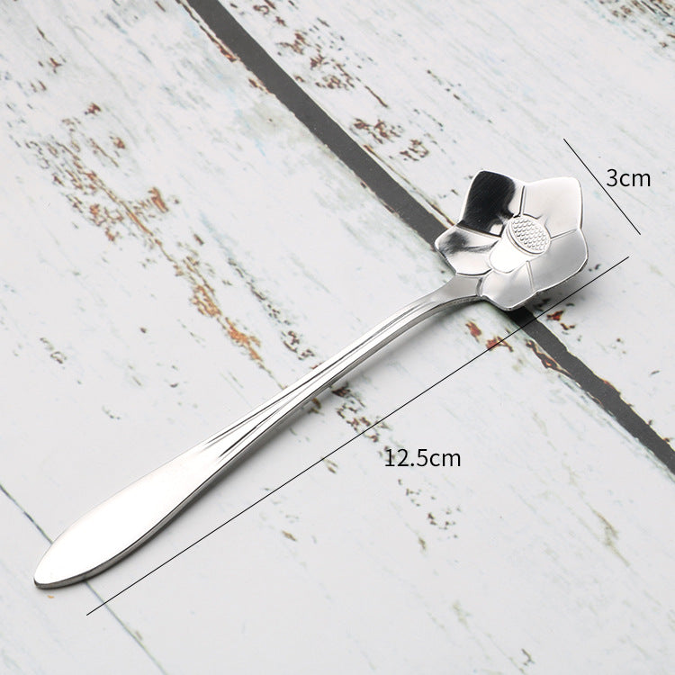 Teaspoons Rose Shaped Flower Stainless Steel Kitchen Tableware Handle Cutlery Mini Dessert Tea Dining Spoon For Snacks Mubimart