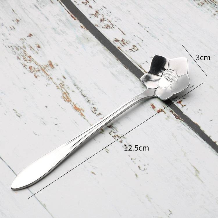 Teaspoons Rose Shaped Flower Stainless Steel Kitchen Tableware Handle Cutlery Mini Dessert Tea Dining Spoon For Snacks - Mubimart